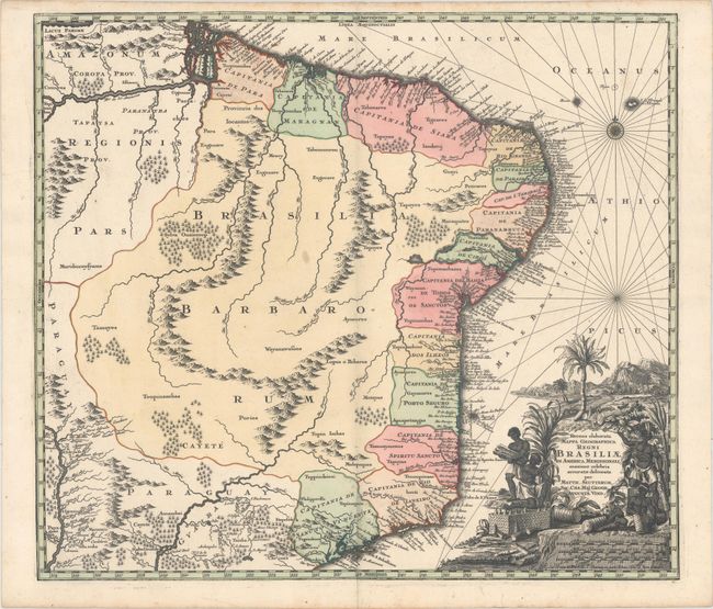 Recens Elaborata Mappa Geographica Regni Brasiliae in America Meridionali, Maxime Celebris Accuratae Delineata