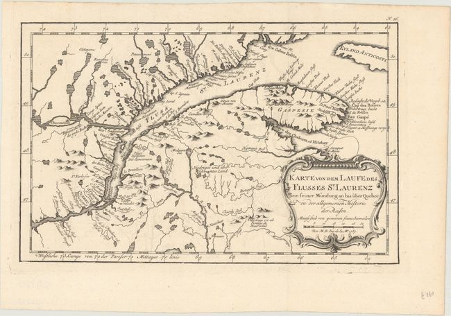 Karte von dem Laufe des Flusses St. Laurenz von Seiner Mundung an bis uber Quebec zu der Allgemeinen Historie der Reisen