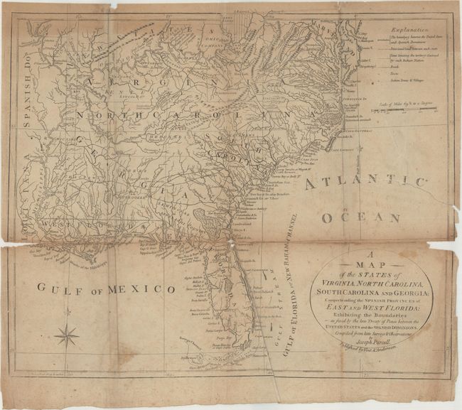 A Map of the States of Virginia, North Carolina, South Carolina and Georgia; Comprehending the Spanish Provinces of East and West Florida: Exhibiting the Boundaries as Fixed by the Late Treaty of Peace...