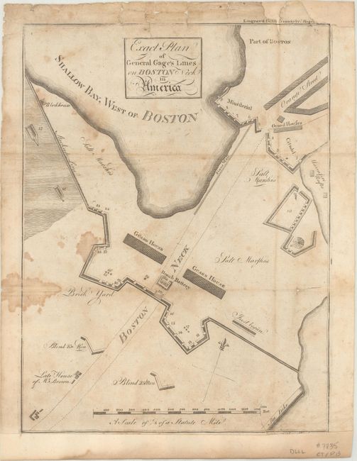 Exact Plan of General Gage's Lines on Boston Neck in America [with] The Pennsylvania Magazine: or, American Monthly Museum. For August 1775