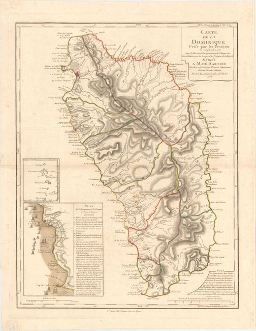 Carte de la Dominique Prise par les Francois le 7 Septembre 1778. Avec le Plan du Debarquement, et de l'Attaque des Forts et Batteries par les Troupes et les Fregates de sa Majeste...