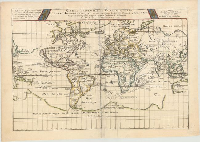 Carte Universelle du Commerce, c'est a dire Carte Hidrographique, ou sont Exactement Decrites, les Costes des 4 Parties du Monde...