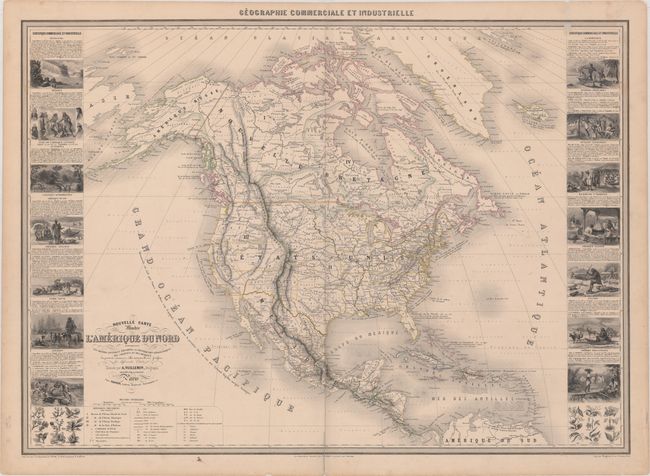 Nouvelle Carte Illustree de l'Amerique du Nord Indiquant les Grandes Divisions Physiques, la Distribution Geographique des Vegetaux et des Mineraux...