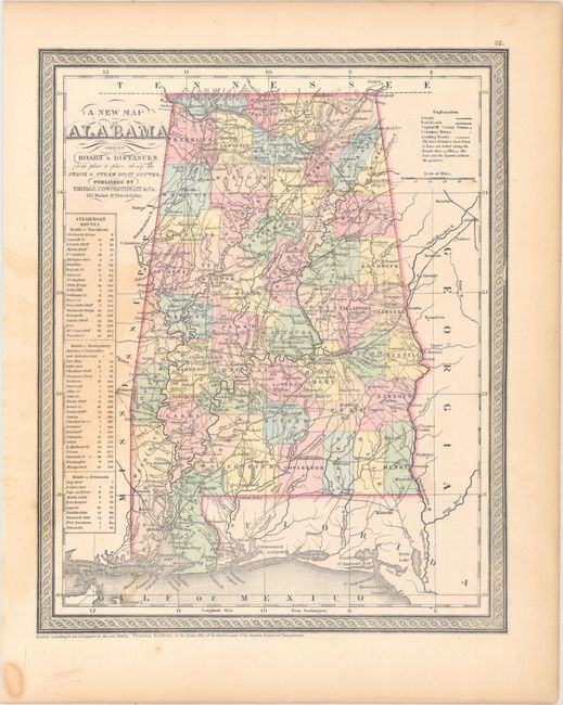 A New Map of Alabama with Its Roads & Distances from Place to Place, along the Stage & Steam Boat Routes