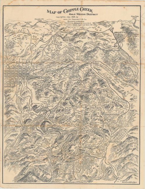 Map of Cripple Creek Gold Mining District [with] Map of Cripple Creek Mining District [and] Topographic Map of the Cripple Creek District, Colorado [and] [Panoramic Photo of Cripple Creek in Mining Prospectus] [and] Mining Deed
