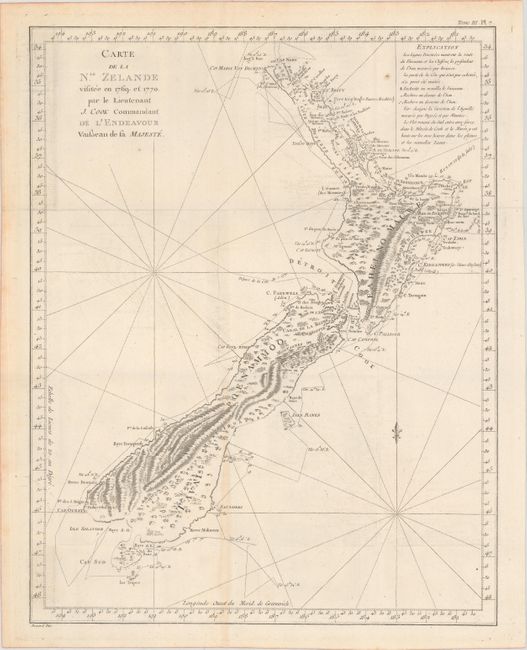 Carte de la Nle. Zelande Visitee en 1769 et 1770. par le Lieutenant J. Cook Commandant de l'Endeavour Vaisseau de Sa Majeste