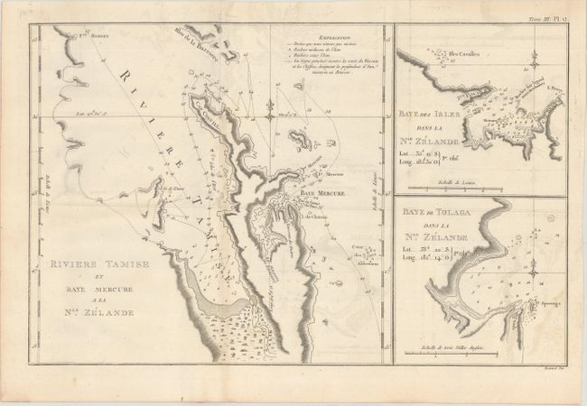 Riviere Tamise et Baye Mercure a la Nle. Zelande [on sheet with] Baye des Isles dans la Nle. Zelande [and] Baye de Tolaga dans la Nle. Zelande