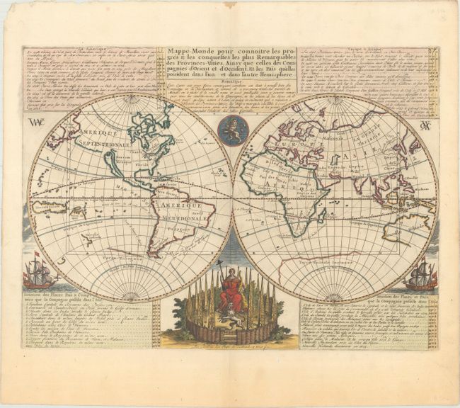 Mappe-Monde pour Connoitre les Progres & les Conquestes les Plus Remarquables des Provinces-Unies, Ainsy que Celles des Compagnies d'Orient et d'Occident...