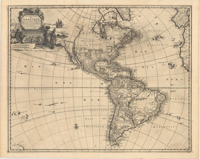 Nouvelle Carte de l'Amerique, avec Tous ses Royaumes, Etats, Iles, Ports, Bayes et Rivieres, Dressee Suivant les Plus Nouvelles Decouvertes par les Habiles Geographes...