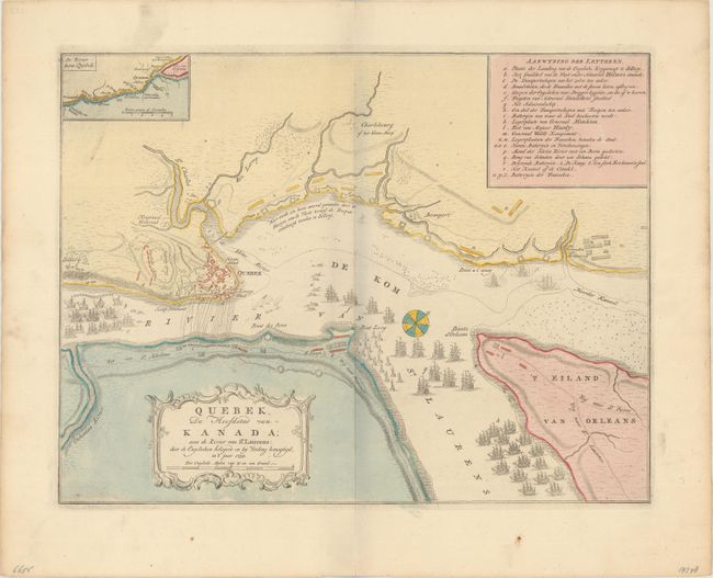 Quebek, de Hoofdstad van Kanada; aan de Rivier van St. Laurens: door de Engelschen Belegerd en by Verdrag Bemagtigd, in 't Jaar 1759