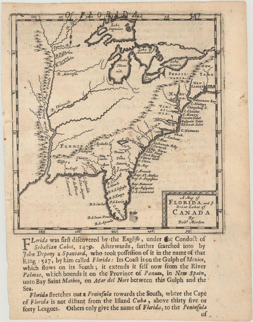 A Map of Florida and ye Great Lakes of Canada