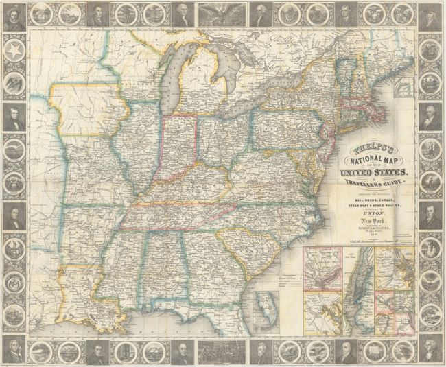 Phelps's National Map of the United States, A Travellers Guide. Embracing the Principal Rail Roads, Canals, Steam Boat & Stage Routes, Throughout the Union