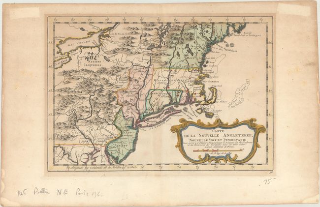 Carte de la Nouvelle Angleterre, Nouvelle York et Pensilvanie pour Servir a l'Histoire Philosophique & Politique des Etablissemens et du Commerce des Europeens dans les Deux Indes