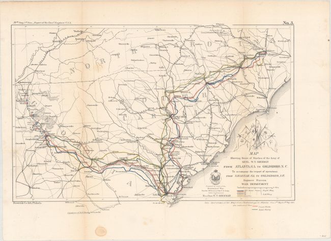 Map Showing Route of Marches of the Army of Genl. W.T. Sherman from Atlanta, GA. to Goldsboro, N.C. to Accompany the Report of Operations from Savannah, GA. to Goldsboro, N.C.