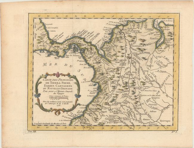 Carte des Provinces de Tierra Firme, Darien, Cartagene et Nouvelle Grenade pour Servir a l'Histoire Generale des Voyages