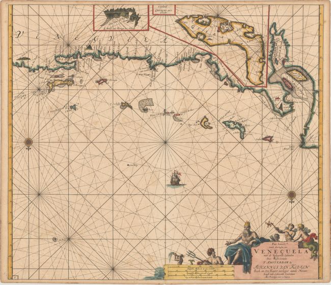 Pas-kaart vande Zee Kusten van Venecuela met de Byleggende Eylanden