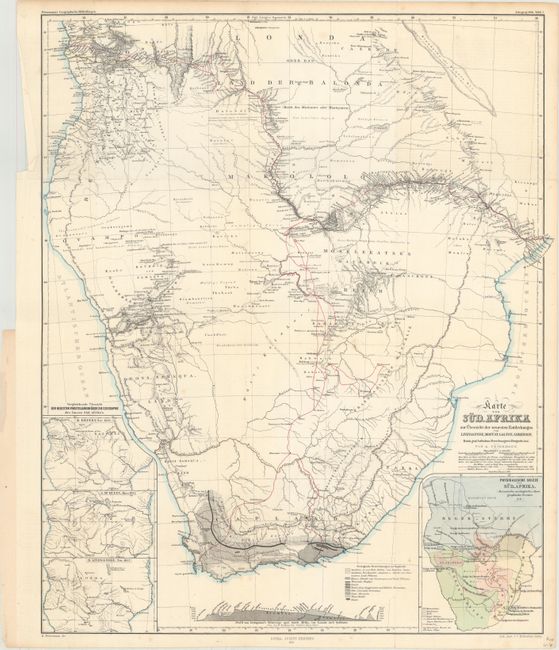 Karte von Sud-Afrika zur Ubersicht der Neuesten Entdeckungen von Livingstone, Moffat, Galton, Anderson, Bain's Geol. Aufnahme, Forschungen in Benguela &&&