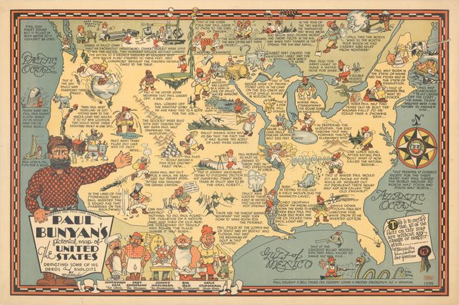 Paul Bunyan's Pictorial Map of the United States Depicting Some of His Deeds and Exploits