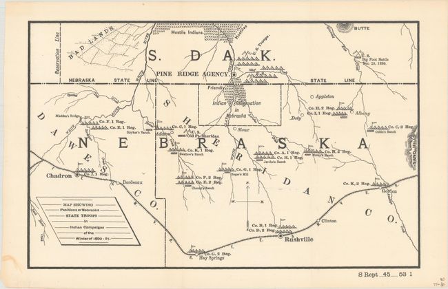 Map Showing Positions of Nebraska State Troops in Indian Campaigns of the Winter of 1890-91