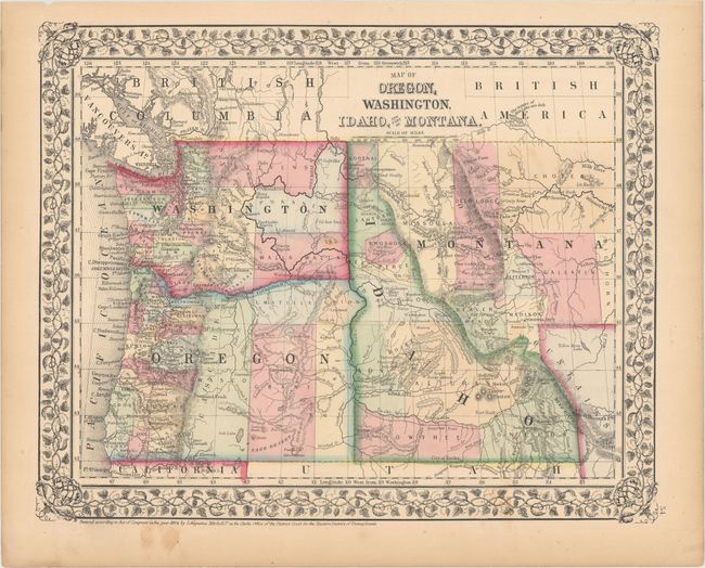 Map of Oregon, Washington, Idaho, and Part of Montana