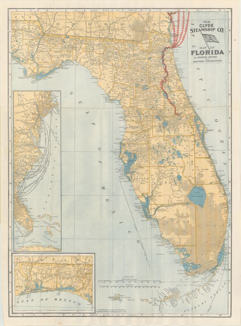 The Clyde Steamship Co. Map of Florida Showing Routes and Railroad Connections