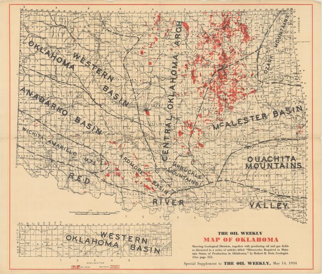 The Oil Weekly Map of Oklahoma Showing Geological Districts, together with Producing Oil and Gas Fields