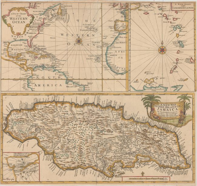 A New Map of the Island of Jamaica [on sheet with] A New Chart of the Western Ocean [and] A New Chart of the Caribee Islands
