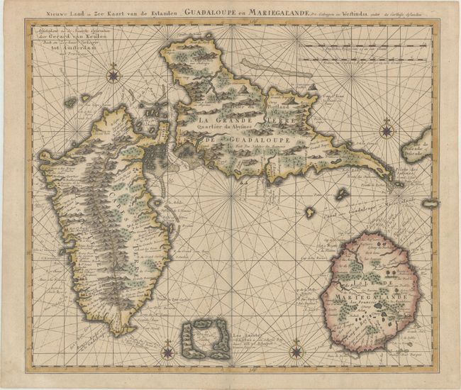 Nieuwe Land en Zee Kaart van de Eylanden Guadaloupe en Mariegalande &c. Geleegen in Westindia onder de Caribisse Eylanden