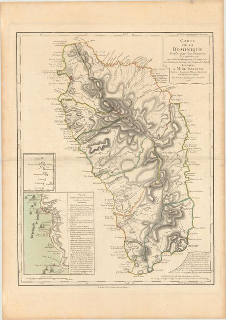 Carte de la Dominique Prise par les Francois le 7 Septembre 1778. Avec le Plan du Debarquement, et de l'Attaque des Forts et Batteries par les Troupes et les Fregates de sa Majeste...