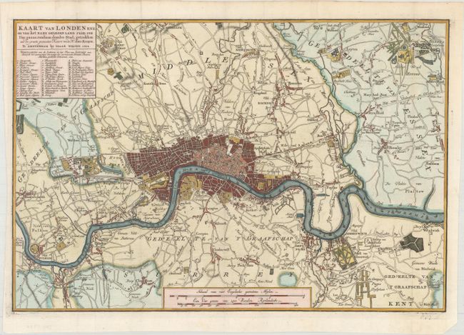 Kaart van Londen Enz. en van het Naby Gelegen Land Ruim een Uur gaans, rondsom dezelve Stad