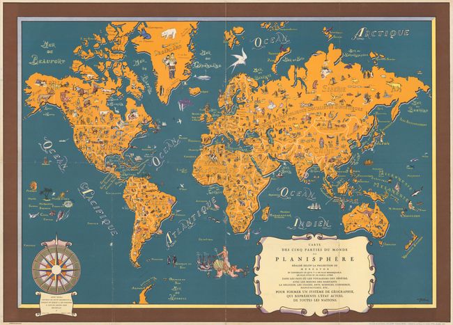 Carte des Cinq Parties du Monde ou Planisphere Realise Selon la Projection de Mercator et Contenant de qu'il y a de Plus Remarquable...