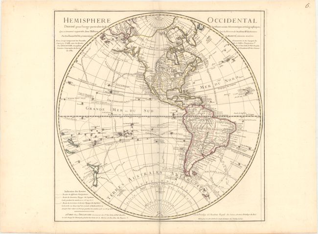 Hemisphere Occidental Dresse pour l'Usage Particulier du Roy, sur les Observations Astronomiques et Geographiques...