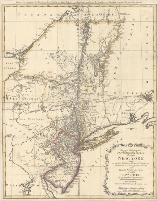 Mappa Geographica Provinciae Novae Eboraci ab Anglis New-York Dictae ex Ampliori Delineatione ad Exactas Dimensiones ... Nova Jersey...