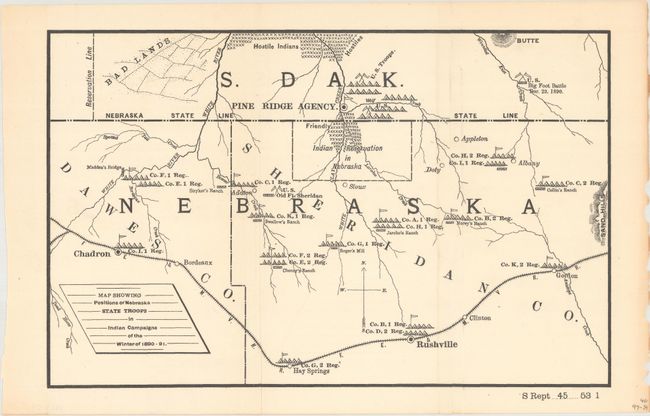 Map Showing Positions of Nebraska State Troops in Indian Campaigns of the Winter of 1890-91