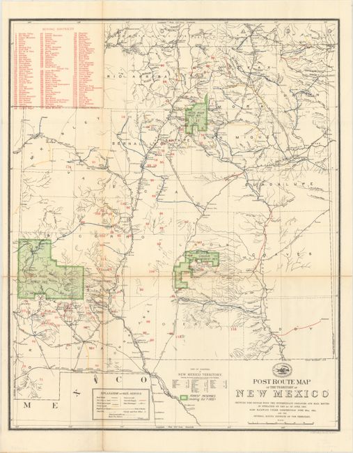Post Route Map of the Territory of New Mexico Showing Post Offices with the Intermediate Distances and Mail Routes...