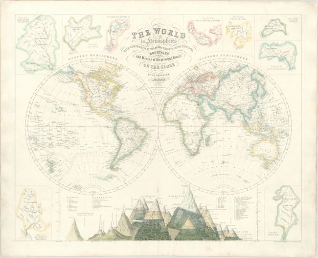 The World in Hemispheres with Comparative Views of the Heights of the Principal Mountains and Basins of the Principal Rivers on the Globe