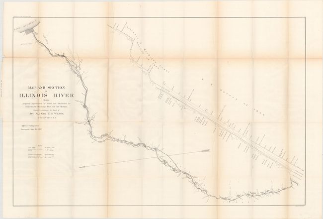 Map and Section of Illinois River Showing Proposed Improvement by Canal and Slackwater for Connecting the Mississippi River and Lake Michigan...