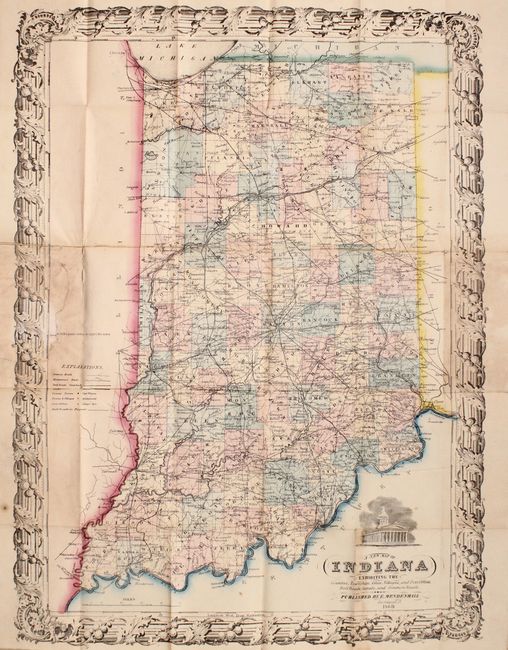 A New Map of Indiana Exhibiting the Counties, Townships, Cities, Villages, and Post Offices. Rail Roads, Canals, and Common Roads