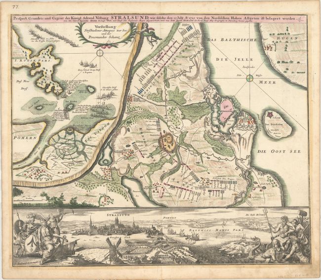 Prospect, Grundris und Gegent der Konigl. Schwed. Vestung Stralsund, wie Solche den 15 July Ao. 1715...