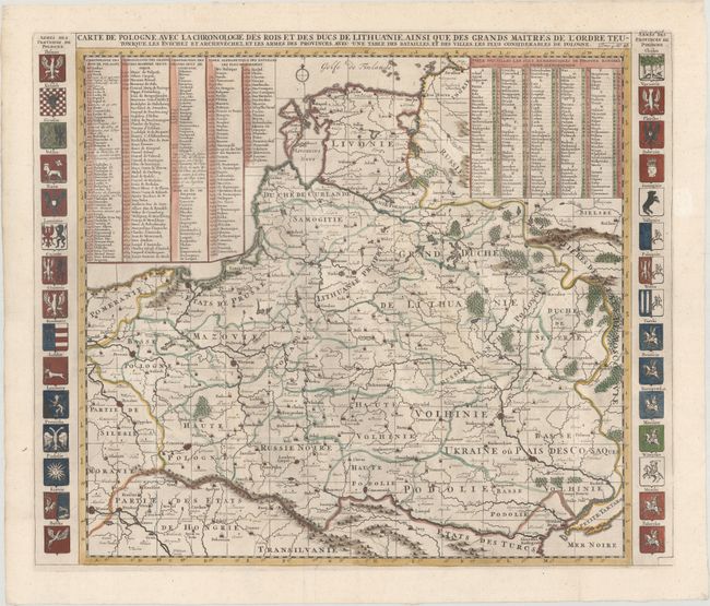 Carte de Pologne avec la Chronologie des Rois et des Ducs de Lithuanie, Ainsi que des Grands Maitres de l'Ordre Teutonique...