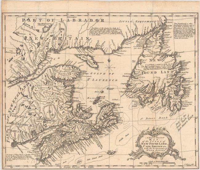 A New & Correct Map of the Isles of New Found Land, Cape Breton &c: with the Provinces of Nova Scotia
