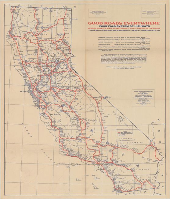 National Highways Preliminary Map of the State of California Showing Sixty-Two Hundred Miles of National Highways...