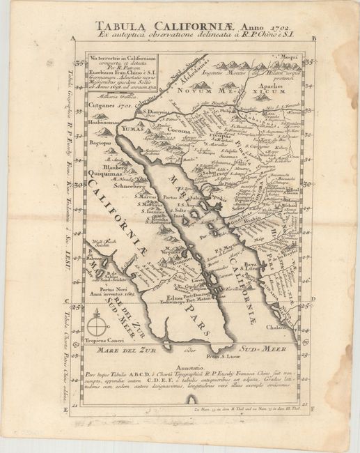 Tabula Californiae, Anno 1702. Ex Autoptica Observatione Delineata a R.P. Chino e S.I.