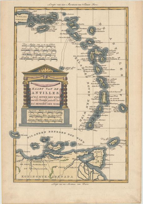 Kaart van de Antilles of Eil. Boven den Wind met het Oostelyk Gedeelte der Eil. Beneden den Wind