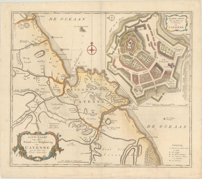 Land-Kaart van het Eiland en de Volkplanting van Cayenne aan de Kust van Zuid-Amerika