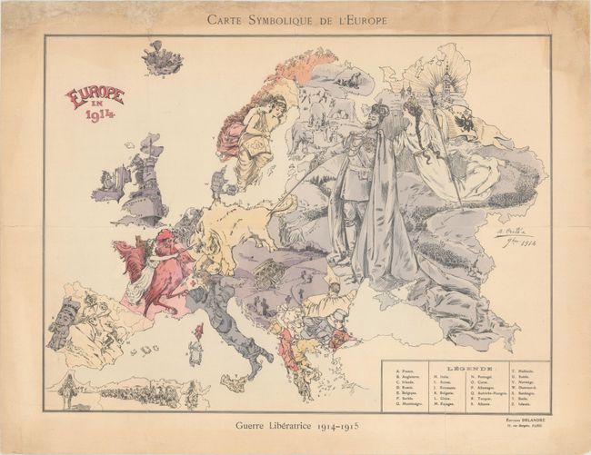 Carte Symbolique de l'Europe / Europe en 1914
