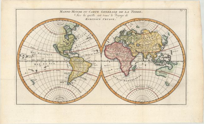 Mappe-Monde ou Carte Generale de la Terre, sur la Quelle est Trace le Voyage de Robinson Crusoe