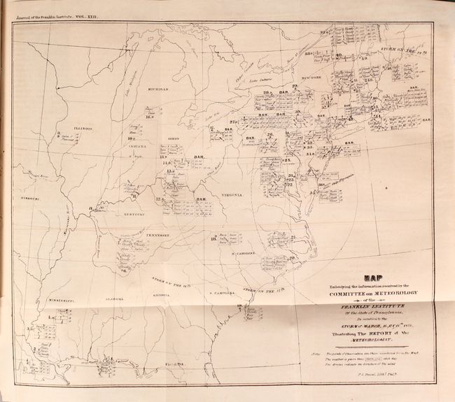 Map Embodying the Information Received by the Committee on Meteorology of the Franklin Institute... [bound in] Journal of the Franklin Institute of the State of Pennsylvania ... Vol. XXII