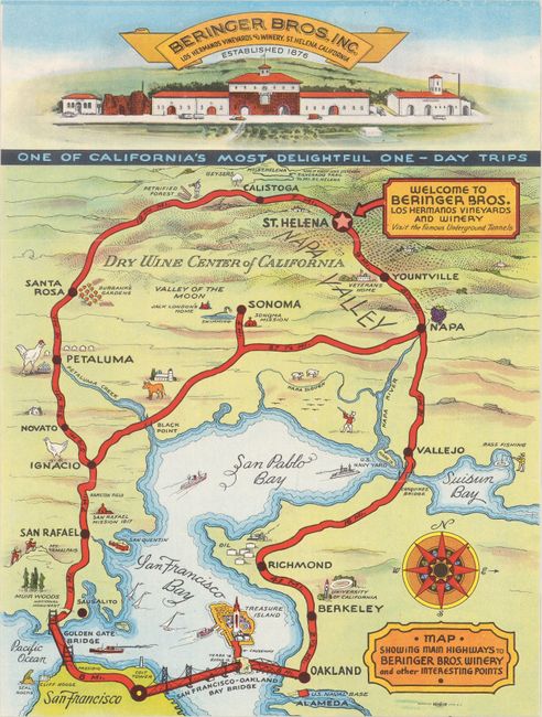 Map Showing Main Highways to Beringer Bros. Winery and Other Interesting Points