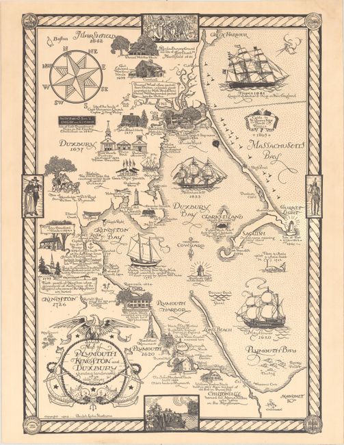 Map of Plymouth Kingston and Duxbury Shewing Landmarks of ye Olde Dayes